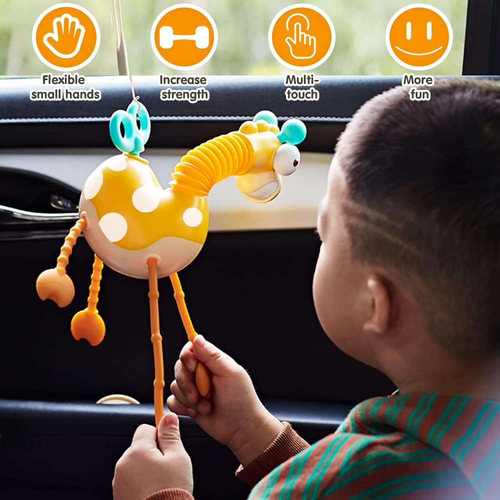 Ultimate Playmate Giraffe: Premium Montessori Pull Toy with Clockwork Twist - Safe Silicone, Enhances Fine Motor Skills for Toddlers 18M+