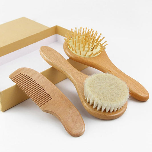 Elite Baby Grooming Kit: Premium Wooden Hair Brush Set for Infants