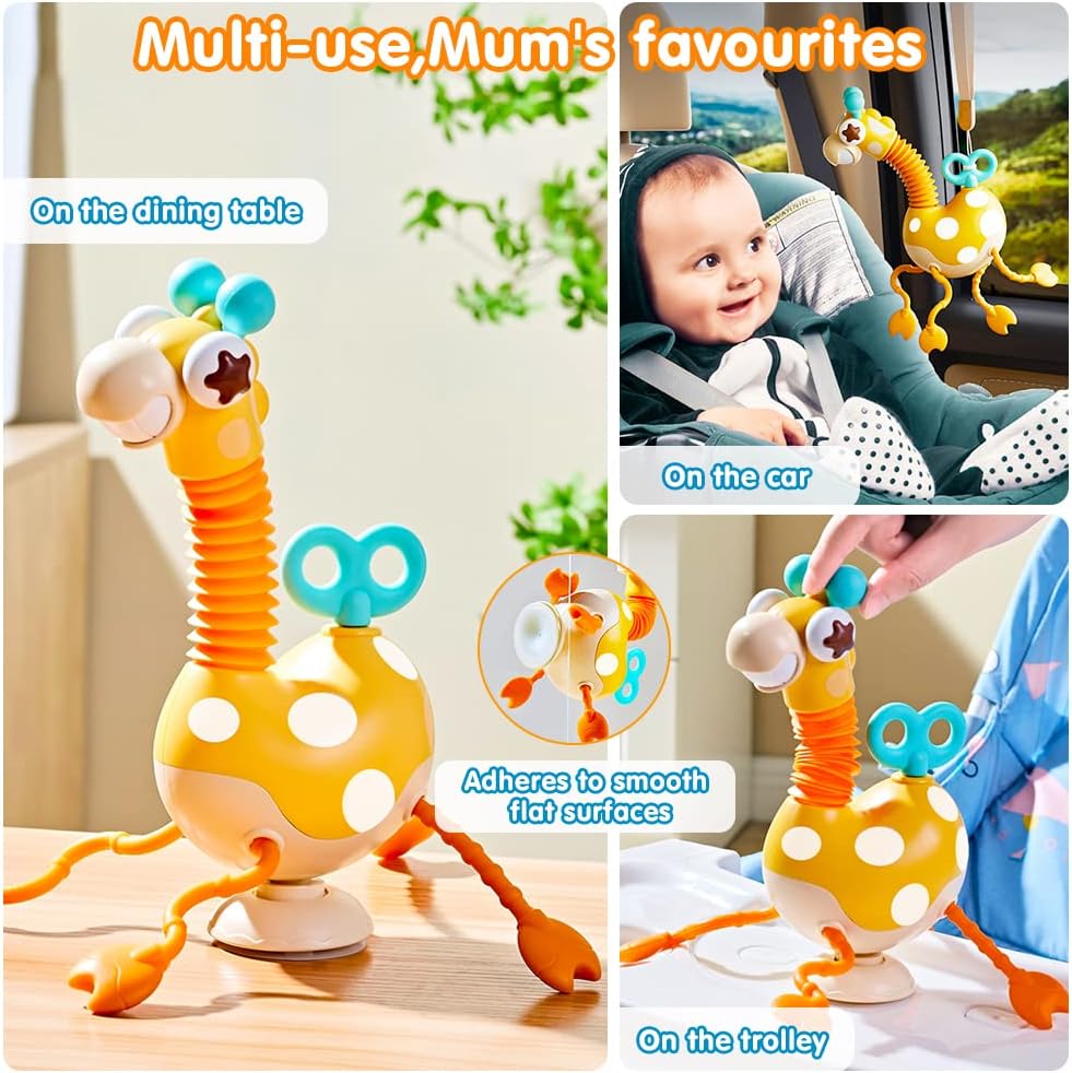 Ultimate Playmate Giraffe: Premium Montessori Pull Toy with Clockwork Twist - Safe Silicone, Enhances Fine Motor Skills for Toddlers 18M+