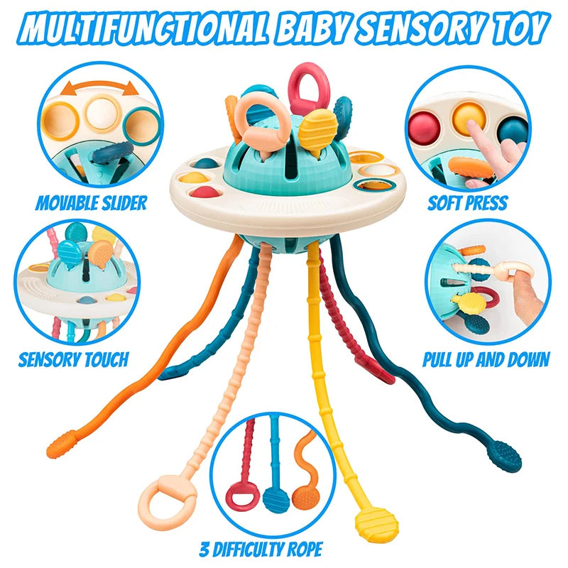 Alien Spaceship Montessori Pull Toy - Safe Silicone Sensory & Bath Toy for Babies & Toddlers