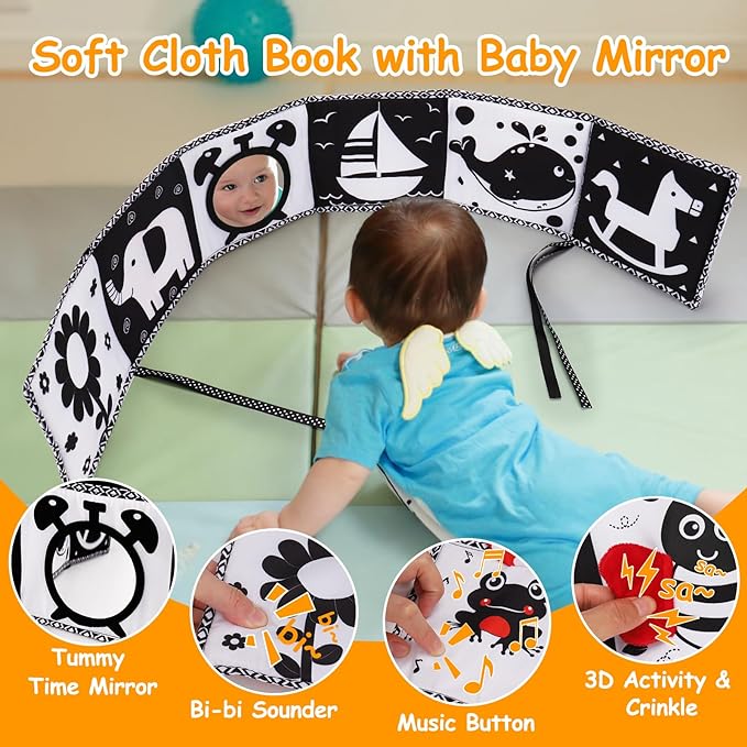 Really Cute Baby 3-in-1 Montessori Tummy Time Set - Mirror, Teethers & Rattle for Newborns