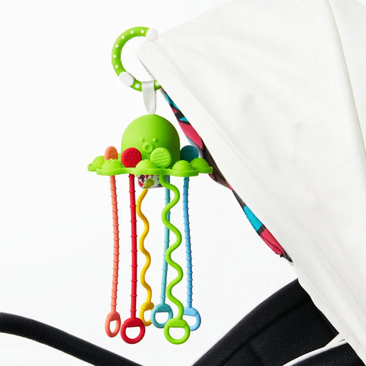 Green Alien Montessori Pull Toy - Safe Silicone Sensory & Stroller Toy for Babies & Toddlers