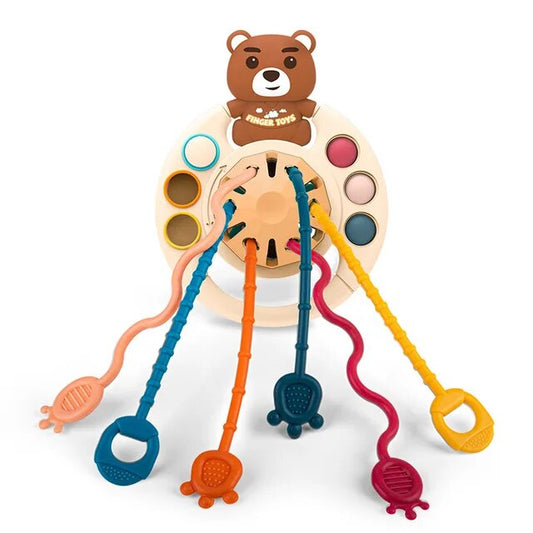 Little Bear Montessori Pull Toy - Safe Silicone Sensory & Bath Toy for Babies & Toddlers