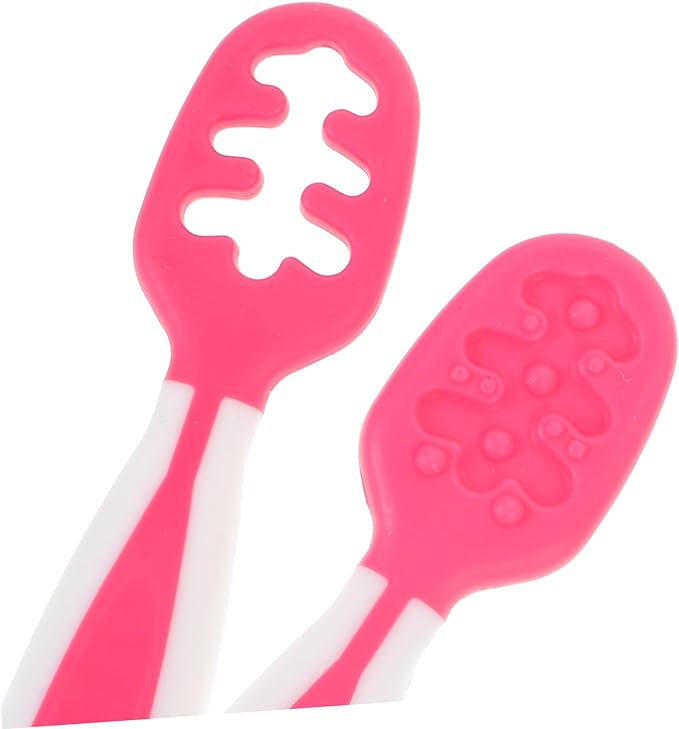 Superior First Steps Spoon Set: Ideal for Babies 6+ Months - Perfect for Baby-Led Weaning & Teething - Ergonomic Self-Feeding Silicone Utensils, 2-Pack (Green/Pink)